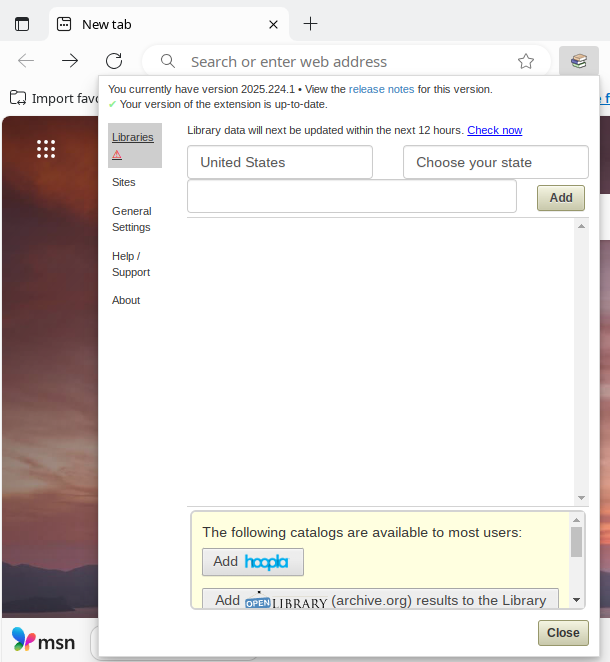 Edge Library Extension icon location