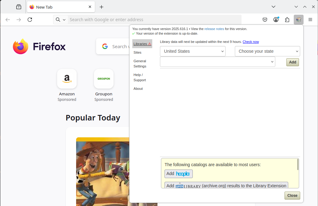 Firefox Library Extension icon location