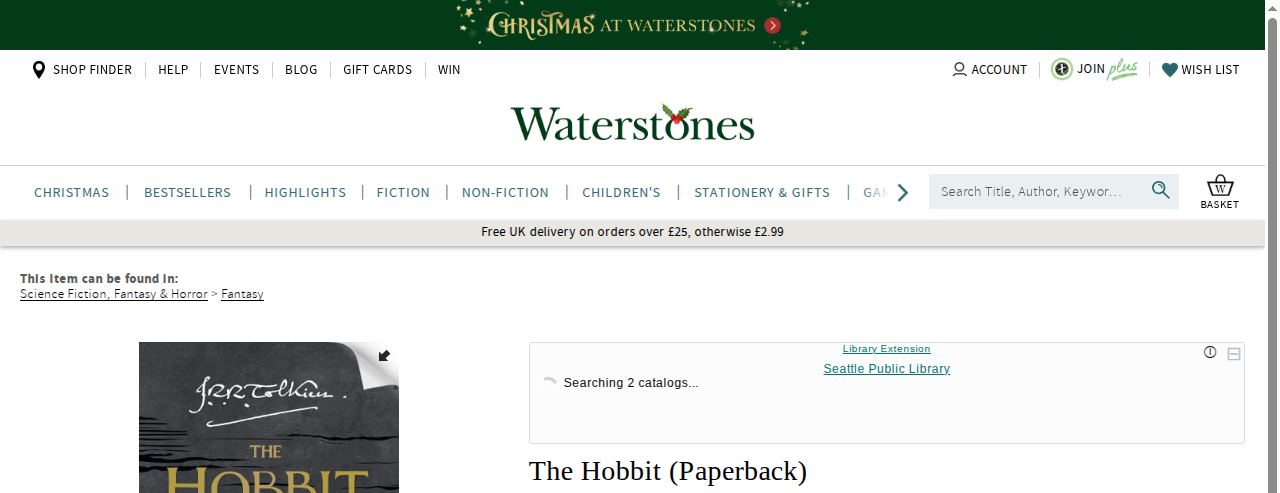 Library Extension on waterstones_com - Desktop